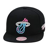 Mitchell & Ness Miami Heat Snapback Hat for Men - Miami Vice - Black/Aqua Blue/Fuchsia Pink - Basketball Cap for Men