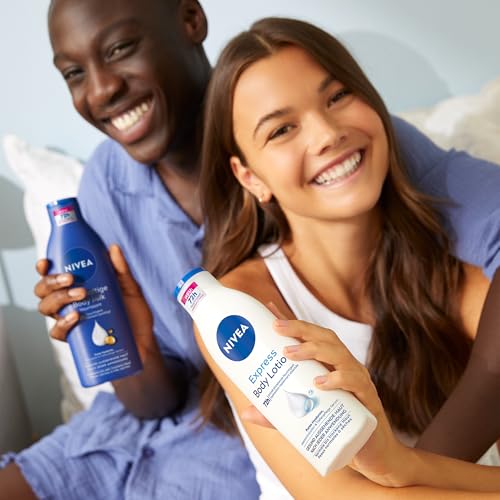 NIVEA Reichhaltige Body Milk, intensiv pflegende Körpercreme mit purem Hyaluron, Mandelöl und Tiefenpflege Serum, Lotion für trockene Haut (400 ml)