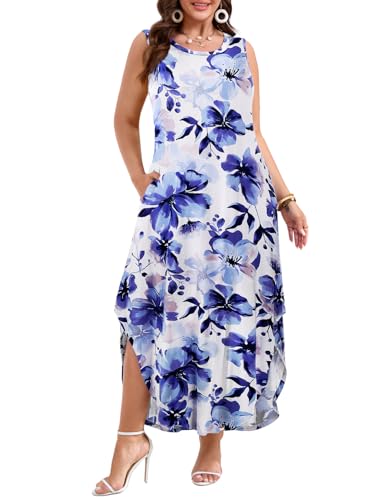 Image of JollieLovin Women Plus Size Summer Tank Maxi Dresses Sleeveless Causal V Neck Beach Long Dresses Swim Cover up (L-5X)