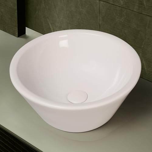 Image of Hindware Italian Collection Crystal Deep Bowl Table Top Wash Basin for Bathroom | Made of Ceramic | Star White | Round Shape | Over the Counter Basin