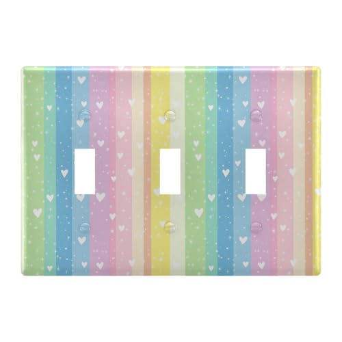 Light Switch Cover Rainbow Colored Heart Wall Plates for Electrical Outlets 3 Gang 202b6530