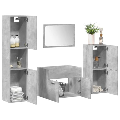 Juroupi Juego Muebles de baño 4 pzas Muebles baño Conjunto Muebles de baño Muebles auxiliares de baño Madera contrachapada Gris hormigón - 3324865