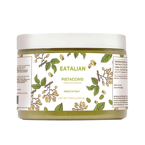 Image of EATALIAN by AMZ BETTER Pistachio Cream, 17.63 oz /500 gr, Delicious Spreadable Cream with Sweet and Unique Taste, Perfect with Ice Creams, for Filling Cakes and Dubai Chocolate, Made in Italy