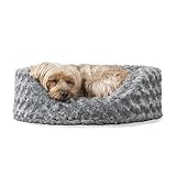 Furhaven Pet Dog Bed | Round Oval Cuddler Ultra Plush Faux Fur Nest Lounger Pet Bed for Dogs & Cats, Gray, Small