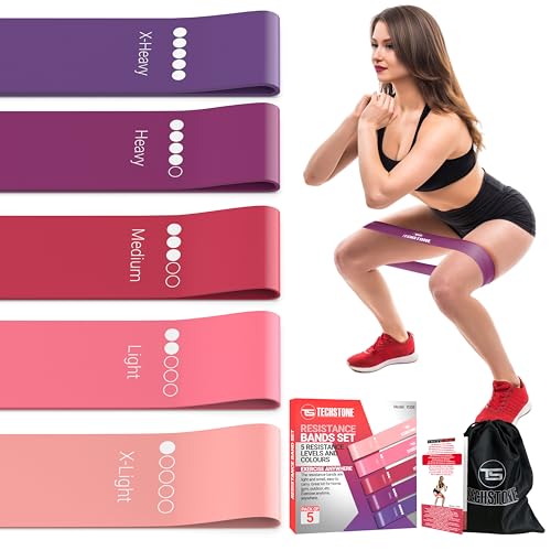 TechStone Resistance Bands Set for Men and Women, Pack of 5 Different Resistance Levels Elastic Band for Home Gym Long Exercise Workout – Great Fitness Equipment for Training (Red)