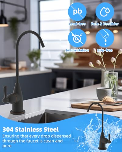 Image of Hibbent Drinking Water Faucet for Bar and Kitchen Sink, Stainless Steel Reverse Osmosis RO Faucet for Under-Sink Filtration System, Oil-Rubbed Bronze Finish