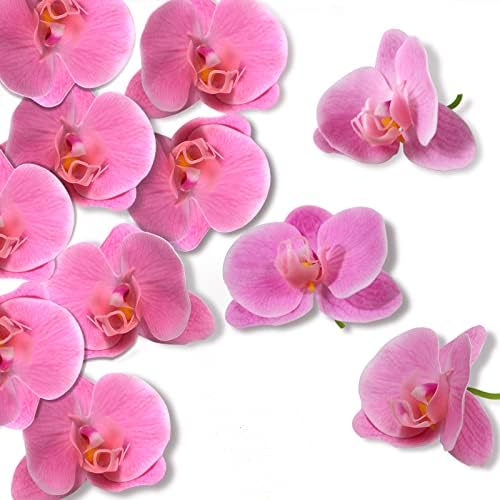 LARDUX 20 PCS Artificial Orchid Flower Heads - Fake Butterfly Flower Heads Faux Flower Head Bulk for Cakes Hair Accessories Headbands Hats Wedding Crafts Decoration - Pink