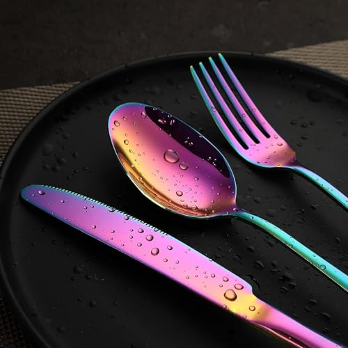 Image of aDai Premium Cutlery Set | Stainless Steel Tableware | Mirror Finish | Includes Spoon Fork Knife & Teaspoon | Elegant Flatware Set for Dining, Parties & Gifting (Rainbow, Set of 40)