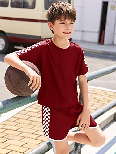 Image of CNJFJ Kids Summer Sport T-Shirt and Shorts Set Plaid Print Clothing Sets Tracksuit