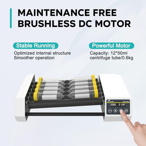 Lab Fish Digital Tube Roller Mixer Tube Mixer Adjustable Speed 20-80Rpm,6 X 11 Inch Length Rollers Center Distance 34Mm With Timer(1Min-23H59Min) & Continuous Mode thumb #4