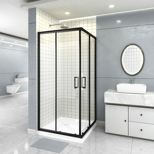 CKB 2 Paar Duschgriffe, doppelseitige Griffe für Glastüren, Lochabstand 145mm, geeignet für 5-8mm Glas, Matt Schwarz