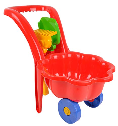 Marmat Gartengeräte für Kinder Schubkarre Garten Kinder Spielzeug Sandspielzeug Sandkasten + Schaufel + Rechen (Rot)