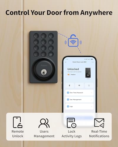 Image of Aqara Smart Lock B50, Built-in WiFi Keypad Deadbolt for Front Door, Black