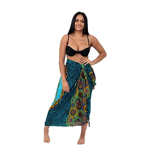 Canga De Praia Em Viscose Floral Elefante Saida Grande (Azul)