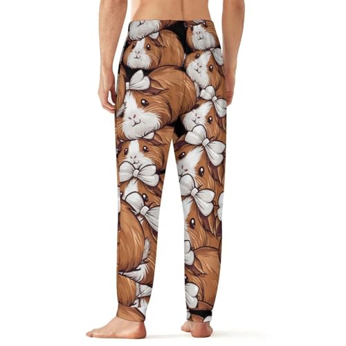 Cute Guinea Pigs with Bow Men's Pajama Bottoms Sleep Lounge Soft Comfy Pants Sleepwear3