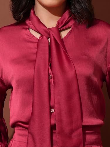 Image of PURVAJA Women's Midi Satin Red Co-Ords(Razy-042-M)