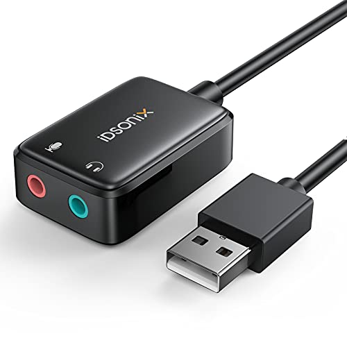 iDsonix USB Sound Card, USB Audio Adapter External Stereo Sound Card with 3.5mm Headphone and Microphone Jack for Windows, Mac, OS, Linux, PC, Laptop, Desktop, PS4, Plug & Play, No Drivers Needed