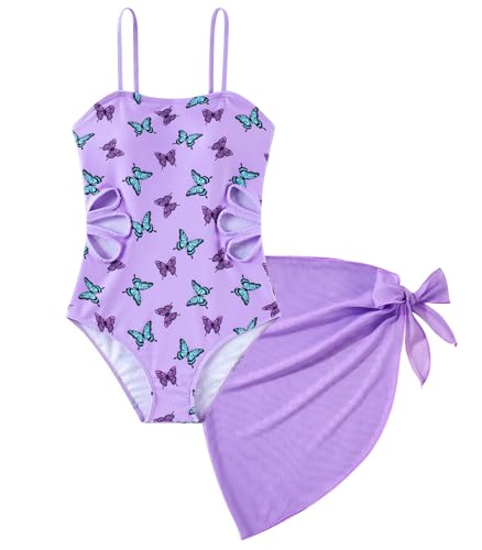 Image of Girls One Piece Swimsuit Bathing Suit with Cover Up Size 7-16