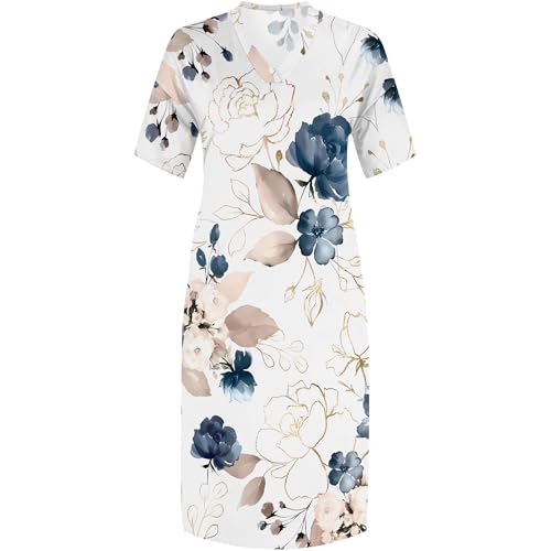 Image of Plus Size Maxi Dress for Women Short Sleeve V Neck Casual Loose Sundress with Pockets