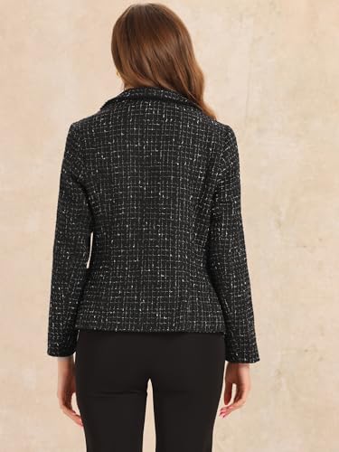 Allegra K Tweed Blazer for Women's Notch Lapel Long Sleeve 2025 Fall Elegant Business Casual Jacket3