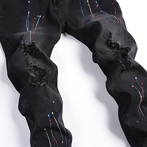 Jeans homme confortable extensible noir coupe slim à déchirures