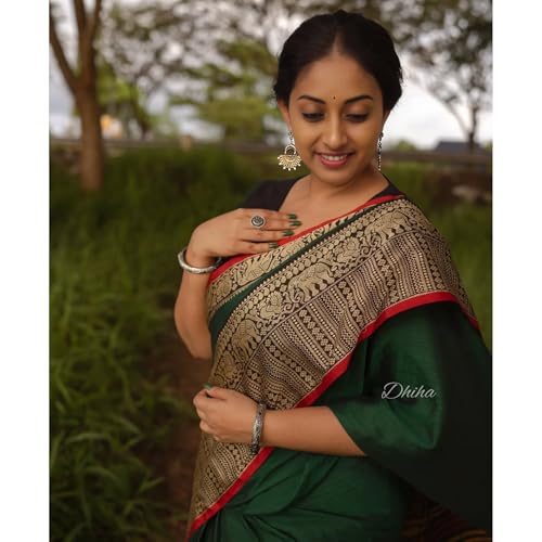 Image of Narayanpet Pure Cotton Saree for Women | Preethika Big Border Saree with Running Blouse | Tassels | Handloom Weave