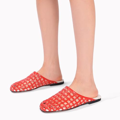 Clear Jelly Shoes for Women Slip on Jelly Mesh Slides Comfortable Closed Toe Flats Sandals Summer Beach Slippers.