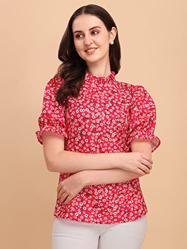 Wedani-Womens-Casual-Puff-Sleeves-Ruffled-Collor-Foral-Top