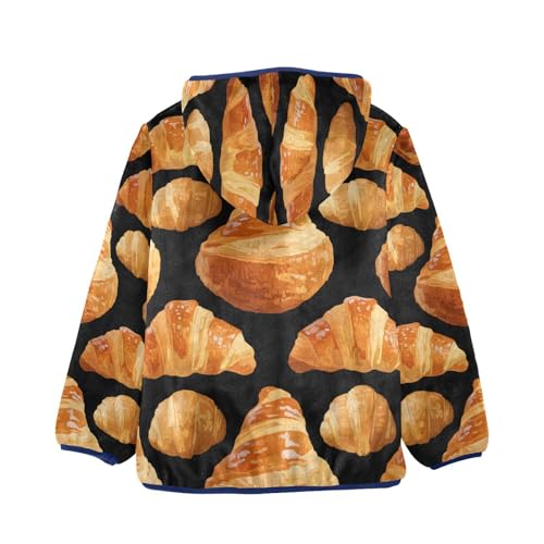 Croissant Pattern on Black Background Toddler Fleece Jacket Girl Boys Hooded Fleece Jacket Coat Warm2