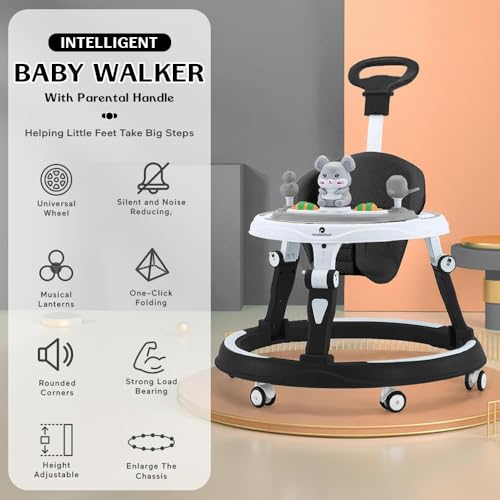 Image of StarAndDaisy Walker for Kids for 6 to 18 Months, Intergrated RGB Lights Baby Walker Boys & Girls with 7 Level Height Adjustment, Walker Baby with Switchable Food & Musical Toy Tray (Black)