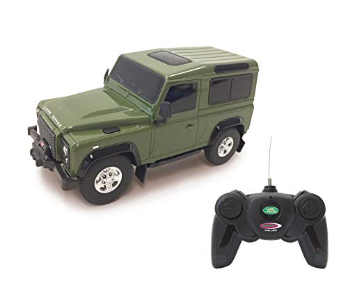 Jamara 405154-Land Rover Defender 1:24 Vert-Voiture RC, sous Licence Officielle, Environ 1 Heure de Conduite, 9 Km/h, intérieur détaillé, Finition de Haute qualité, éclairage LED, 405154
