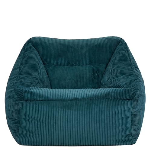 Icon Natalia Sitzsack Sessel für Erwachsene, Blaugrün, Flauschiger Cord Stoff, Riesen Sitzsack Cord mit Füllung, Bean Bag Chair, Bequemer Sessel Wohnzimmer, Lounge, Schlafzimmer, Büro