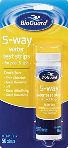 BioGuard 5-in-1 Pool Test Strips, 50 Strips, Quick & Easy Testing for Crystal Clear Water: Bromine, Chlorine, pH, Alkalinity, & Hardness
