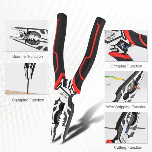 Image of HAUTMEC Pro Wire Stripper Tool 8 inch Multifunctional Combination Linesman Pliers Cable Cutter Wire Strippers Electrical Terminal Crimping Tool Clamping Spanner High leverage Eccentric Design HT0321