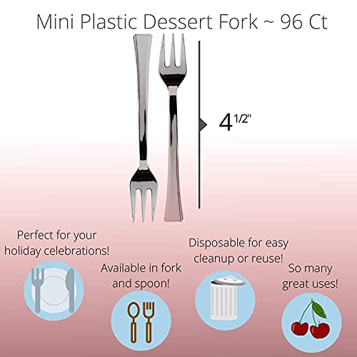 Exquisite Plastic Mini Forks 100Ct Premium Quality Silverware Silver Look Alike Heavy Duty Plastic Tasting Dessert Forks #TOP3