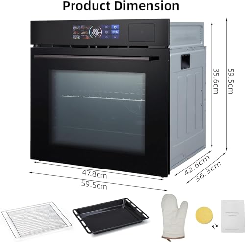 Single Wall Oven 24", 2.5 Cu.f (70L) Built-in Electric Oven with 108 Smart Menu 8 Baking Modes Air Frying Function 3D Surround Heating, ETL Certified, Stainless Steel
