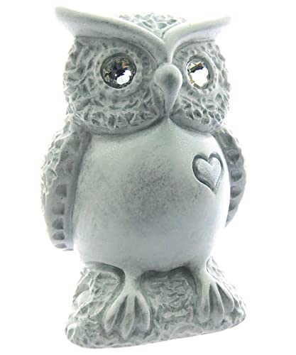 Deko-Eule, Eulen-Figur, mit kleinem Herz, handbemalt mit Geschenkverpackung, Made with Swarovski® Elements, Dt. Handarbeit, Geschenk zu Weihnachten Geburtstag Glücksbringer (Silber transparent) Cover