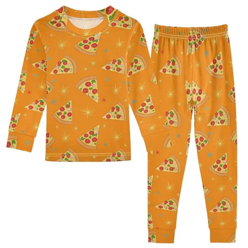 Pajama Sets Long Sleeve Pizza Slices on Orange Soft Comfy Sleepwear 2 Piece PJS 3-8T