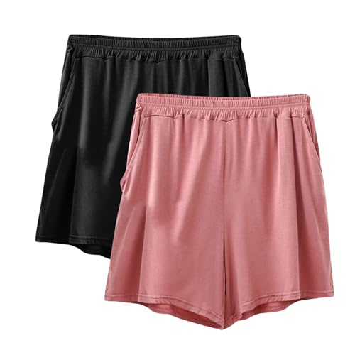 2PC Pantalones Cortos Mujer Ligero Pijama Moda Verano Talla Grande Casual Shorts Holgados Bermudas Color sólido Cintura Alta elástica Shorts Playa cómodo Pantalones Cortos de casa