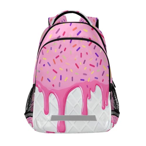 Image of Pink White Ice Cream Cute Backpacks with Chest Strap,Lightweight Bookbags 17 Inch, Soccer World Cup Casual Daypack Bags