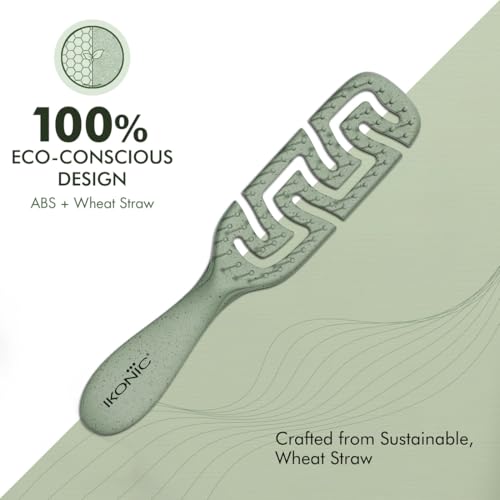 Image of IKONIC Me Small Vent Hair Brush IKM-2121 Eco-Conscious, Wheat Straw Build, Ionic Bristles, Anti-Frizz Detangling, Fast-Drying Airflow, Rounded Tips for Scalp Massage, for Wet & Dry Hair - Jade Green