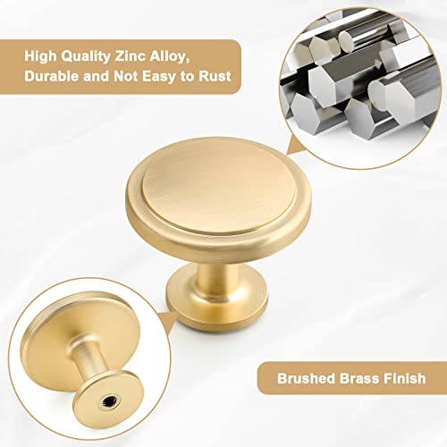 WEAVERBIRD Gold Door Handles 10PCS Cabinet Knobs 30MM Zinc Alloy Single Hole Drawer Kitchen Handles with Screws Round for Cupboard Wardrobe Furniture Brushed Brass Knobs - Image 2
