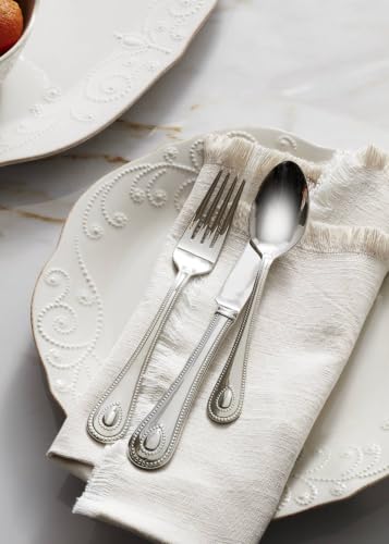 Image of Lenox Dinnerware Set, French Perle White 16-Piece Set, Service For 4, Stoneware Material, Dishwasher Safe, Microwave Safe, Plates, Bowls, Mugs, Plates and Bowls, Dishes (White, 16 Piece)