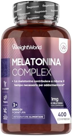 Melatonina 1mg con Camomilla, 400 Micro Compresse Vegane (1 Sola la Sera), 13+ Mesi di Scorta, Camomilla con Melatonina Complex, Vitamina B6, Magnesio e Passiflora, Senza Magnesio Stearato né Glutine Generico - integratore
