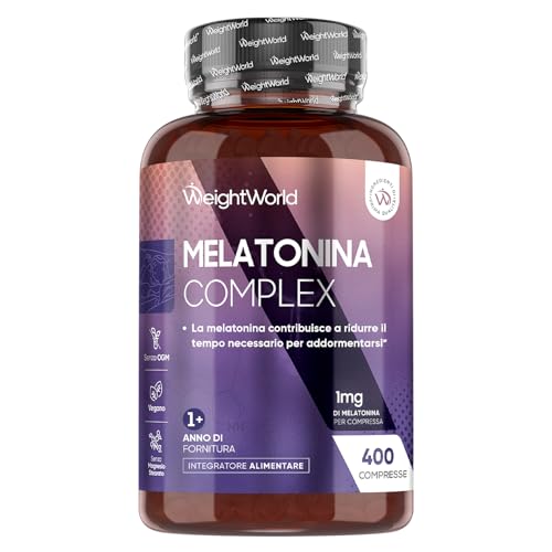 Melatonina 1mg con Camomilla, 400 Micro Compresse Vegane (1 Sola la Sera), 13+ Mesi di Scorta,...