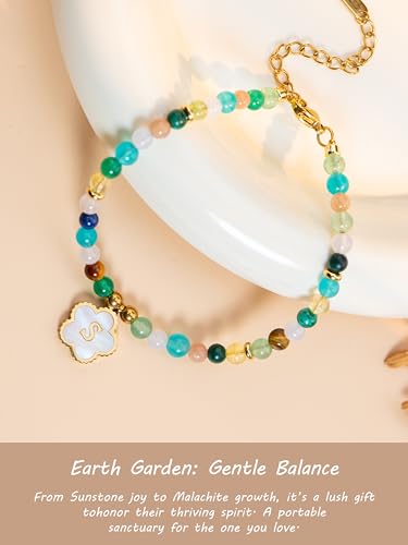 SENLLY Crystal Initial Bracelet, Meaningful Gift for Women Crafted with Natural Stone & Floral Letter Charm S, Adjustable for Mom Daughter Sister Wife Friend — view 2