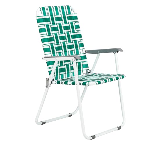 VINGLI Patio Lawn Webbed Folding Chairs Set of 2, Outdoor Beach Chair Portable Dining Chair for Yard, Garden (Green, Classic)