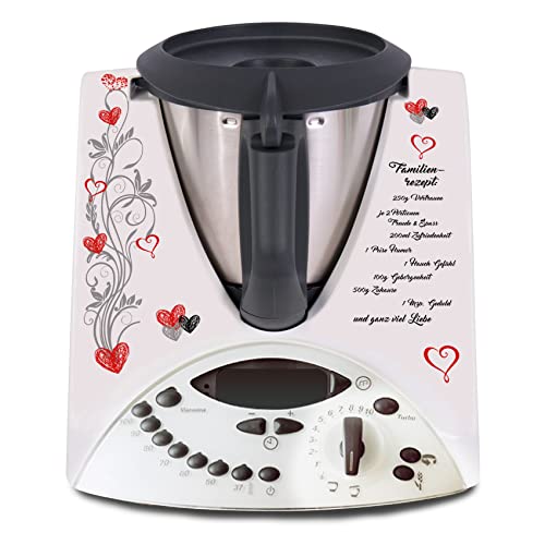 Autocollants de protection décoratifs compatibles avec robot de cuisine Thermomix TM31 Film adhésif étanche R182 (24 « Familienrezept »)