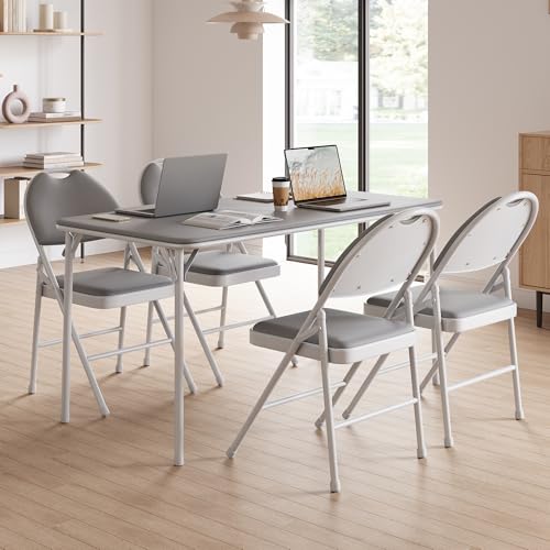 GAOMON 4 Pack Folding Card Chairs, Thickened Padded PU Cushion, Metal Legs and Non-Slip Feet Pads, Portable Stackable Commercial Seat for Events, Offi
