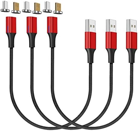 NetDot Gen10 Micro usb and USB-C Nylon Braided Magnetic Fast Charging Cable with Side LED compatible with Android Device(0.3m/3 pack red)